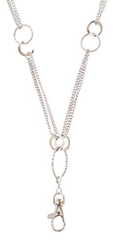 Book Cover Elizabeth Oblong Link Double Chain Lanyard Necklace (Silver)