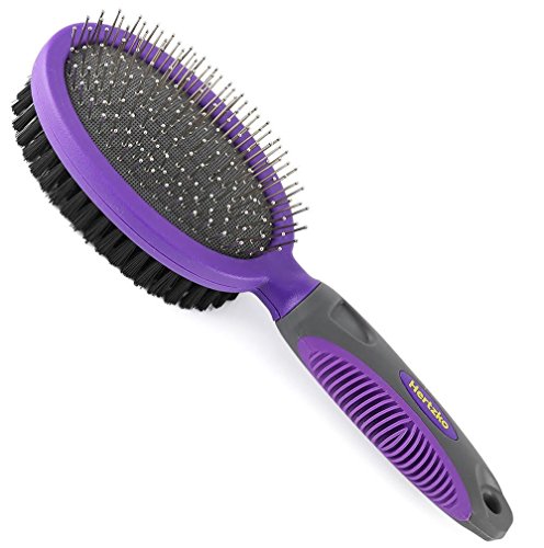 Book Cover Double Sided Combo Pins and Bristle Brush by Hertzko - For Dogs and Cats with Long or Short Hair - Dense Bristles Remove Loose Hair from Top Coat and Pin Comb Removes Tangles, and Dead Undercoat (Double Sided)
