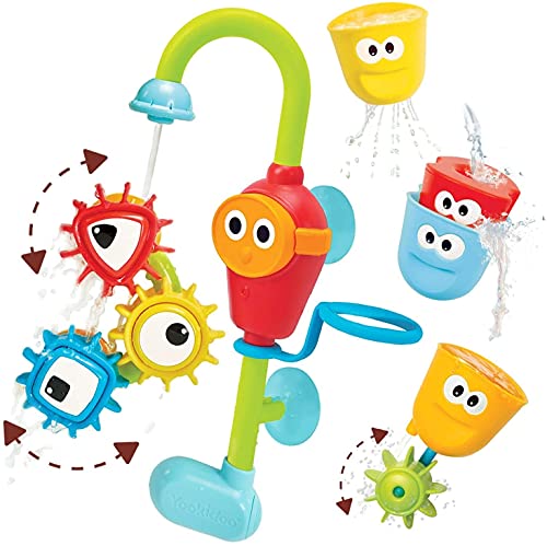 Book Cover Yookidoo Bath Toys (For Toddlers 1-3) - Spin N Sort Spout Pro - 3 Stackable Cups, Hose and Spout, Spinning Suction Cups For Kids Bathtime Fun