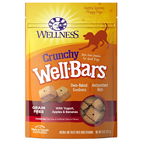 Book Cover Wellness Crunchy Wellbars Natural Grain Free Dog Treats, Yogurt, Apples & Bananas, 8-Ounce Bag