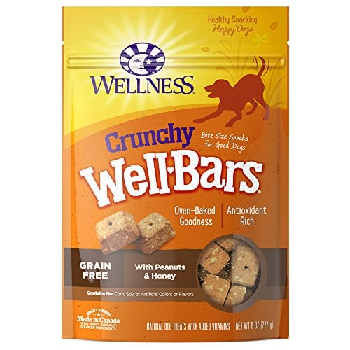 Book Cover Wellness Crunchy Wellbars Natural Grain Free Dog Treats, Peanuts & Honey, 8-Ounce Bag