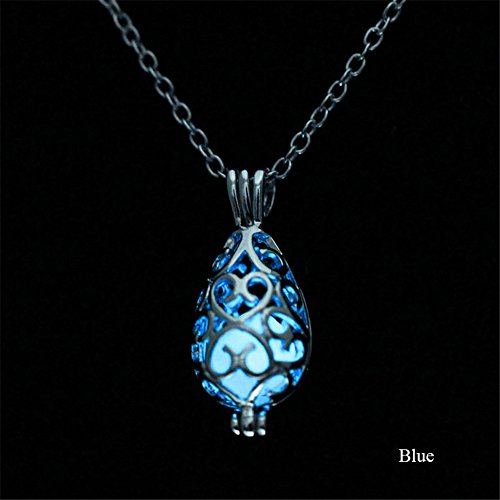 Book Cover KeyZone Girls Steampunk Fairy Teardrop Glow in The Dark Necklace Jewelry Blue