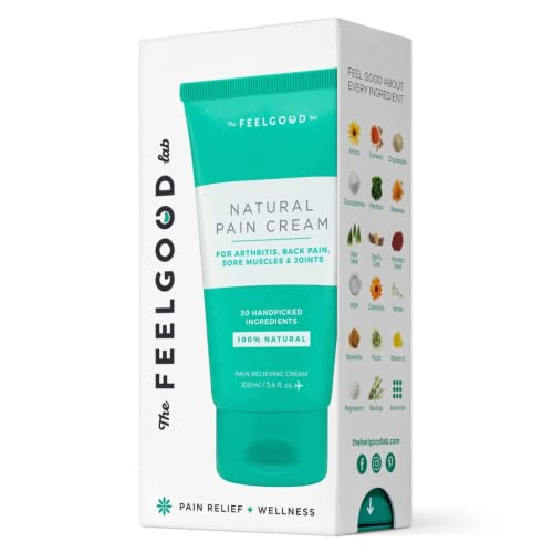 Book Cover The Feel Good Lab Natural Pain Relief Cream for Arthritis, Back Pain, Muscle & Joint Pain. Powerful Plant-Based Turmeric, Arnica cream. Fast acting relief for hands, neck, knee, and diabetic foot pain