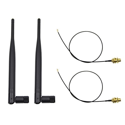 Book Cover Highfine 2 x 6dBi 2.4GHz 5GHz Dual Band WiFi RP-SMA Antenna + 2 x 35cm U.fl/IPEX Cable for Wireless Routers Mini PCIe Cards Network Extension Bulkhead Pigtail PCI WiFi WAN Repeater