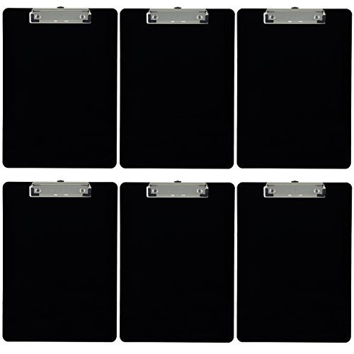 Book Cover Trade Quest Plastic Clipboard Opaque Color Letter Size Low Profile Clip (Pack Of 6) (Black)