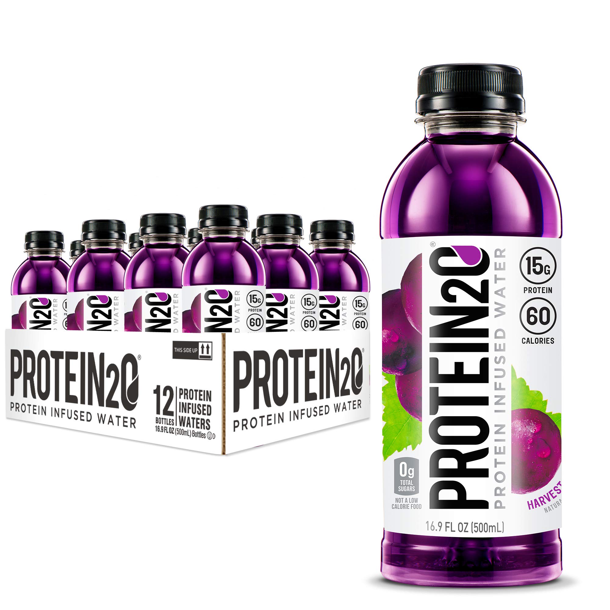 Book Cover Protein2o 15g Whey Protein Isolate Infused Water, Ready To Drink, Sugar Free, Gluten Free, Lactose Free, Harvest Grape, 16.9 oz Bottle (Pack of 12)