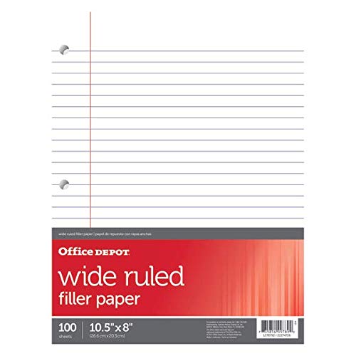 Book Cover Office Depot Brand Filler Paper, Wide Ruled, 92 Brightness, 16 Lb, Pack of 100 Sheets