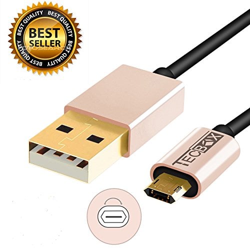 Book Cover Reversible Micro Usb Cable TECBOX Dual Side Data Sync Cable 5000+ Bend Lifespan Gold Plated Connector for Android Devices Black