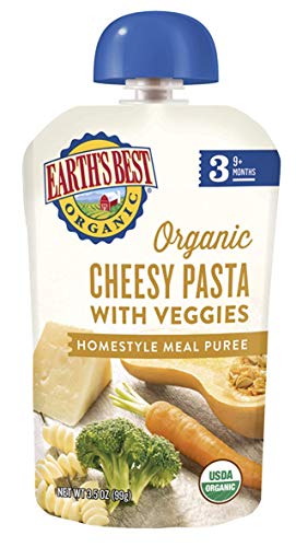 Book Cover Earth's Best Organic Stage 3 Baby Food, Cheesy Pasta with Veggies, 3.5 Oz Pouch (Pack of 6)