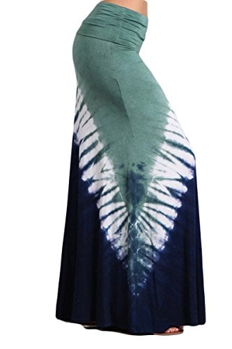 Book Cover HEYHUN Womens Casual Tie Dye Solid Boho Hippie Long Maxi Skirt w Lace Detail S-3XL