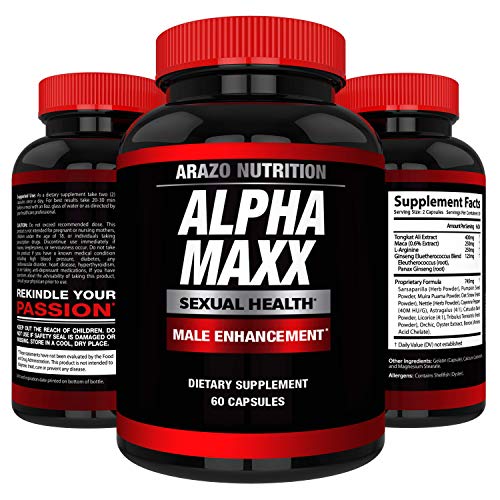 Book Cover AlphaMAXX Male Enhancement Supplement - Ginseng, Muira Puama, Tribulus - 60 Herbal Pill - Arazo Nutrition