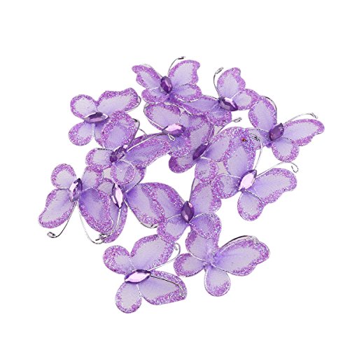 Book Cover WINOMO Sheer Mesh Wire Glitter Butterfly with Gem - 50pcs (Purple)