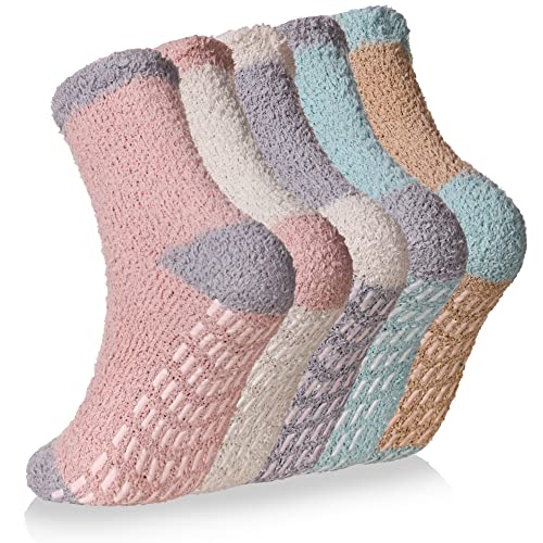 Book Cover Fuzzy Hospital Socks for Women Non Slip Fleece Fluffy Soft Cozy Slipper Socks Thick Warm Winter Sleep Socks with Grip
