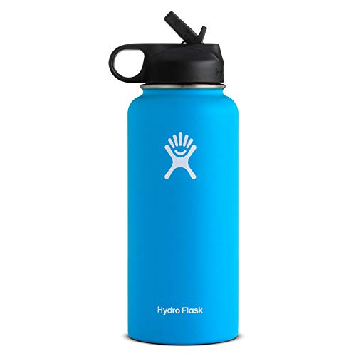 Book Cover Hydro Flask Vacuum Insulated Stainless Steel Water Bottle Wide Mouth with Straw Lid (Pacific, 32-Ounce)