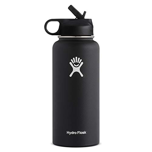 Book Cover Hydro Flask Vacuum Insulated Stainless Steel Water Bottle Wide Mouth with Straw Lid (Black, 40-Ounce)