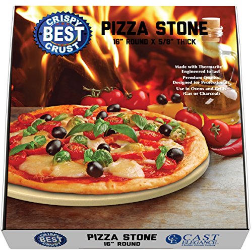 Book Cover Pizza Stone for Best Crispy Crust Pizza, The Only Stoneware with Thermarite (Engineered Tuff Cordierite). Durable, Certified Safe, Ovens & Grills 16 Round, Bonus Recipe Ebook & Free Scraper