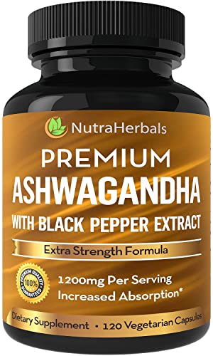Book Cover NUTRAHERBALS Ashwagandha Supplement Made with Premium Ashwaganda Root Powder 1200mg with Black Pepper Extract for Increased Absorption - 120 Vegi Capsules