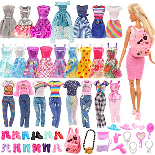 Book Cover Barwa Lot 36 Items 3 Sets Fashion Dresses 3 Set Casual Tops and Pants 6 Pcs Mini Dresses with 1 Bags 10 Shoes, 13 Accessories for 11.5 Inch Girl Doll Birthday Xmas