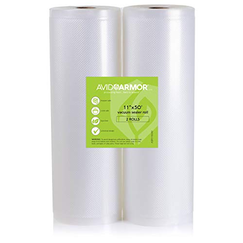 Book Cover 2 Pack 11x50 Rolls Vacuum Sealer Bags for Food Saver, Seal a Meal Vac Sealers Heavy Duty Commercial, BPA Free, Sous Vide Vaccume Safe, Cut to Size Storage Bag 100 Feet Embossed Avid Armor