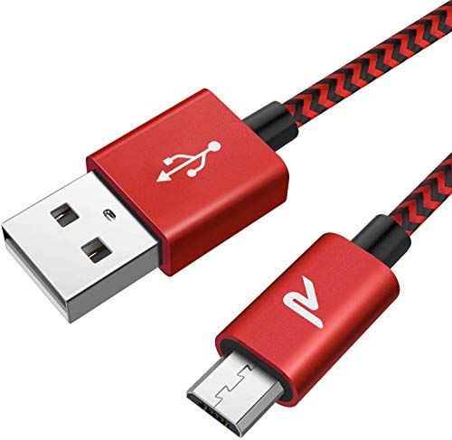 Book Cover RAMPOW Braided Micro USB Cable 6.5ft, Samsung QC 3.0 Fast Charger Cable, Micro USB Charging Cord Compatible with Galaxy S7/S6, Sony, Motorola and More - Red