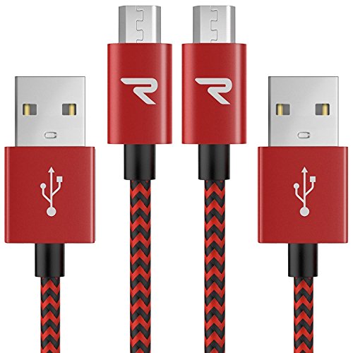 Book Cover RAMPOW Micro USB Cable [2-Pack, 3.3ft], Nylon Braided Samsung Charging Cord, QC 3.0 Fast Charging Micro USB Cables - Compatible with Galaxy S7/S6, Sony, HTC, Motorola, PS4 and More - Red