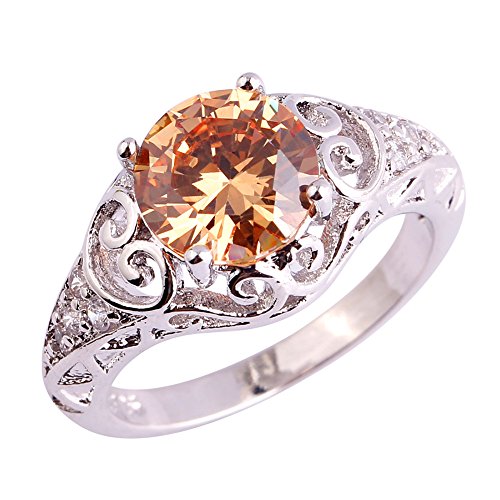 Book Cover Psiroy 925 Sterling Silver Created Morganite Filled Floral Cocktail Anniversary Ring Size 8