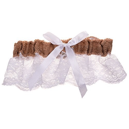 Book Cover BCP Burlap and White Lace Bowknot Bridal Wedding Garter