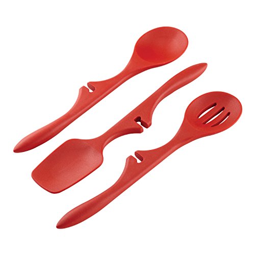 Book Cover Rachael Ray Kitchen Tools and Gadgets Nonstick Utensils/Lazy Spoonula, Solid and Slotted Spoon, 3 Piece, Red