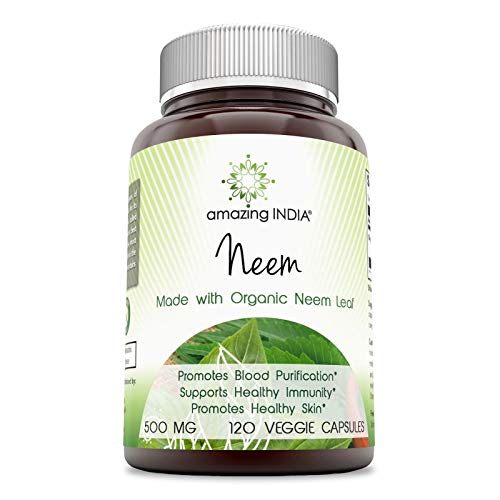 Book Cover Amazing India Neem (Made with Organic Neem Leaf) 500 mg 120 Veggie Capsules (Non-GMO) Raw, Vegetarian- Gluten-Free, Plant-Based Nutrition - Promotes Blood Purification, Healthy Immunity & Healthy Skin