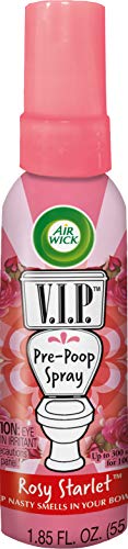 Book Cover Air Wick V.I.P. Pre-Poop Toilet Spray, Up to 100 uses, Contains Essential Oils, Rosy Starlet Scent, Travel size, 1.85 oz, Holiday Gifts, White Elephant gifts, Stocking Stuffers