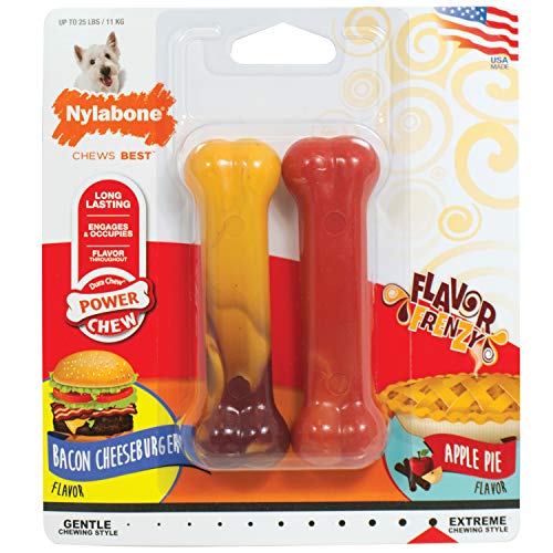 Book Cover Nylabone Power Chew Flavor Frenzy Durable Dog Chew Toys Twin Pack Bacon Cheeseburger & Apple Pie Small/Regular (2 Count)