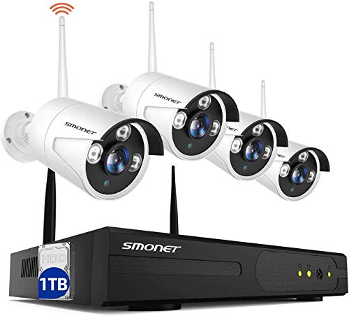Book Cover Smonet 4CH 720P HD NVR Wireless Security CCTV Surveillance Systems(WIFI NVR Kits)-Four 1.0MP Wireless WIFI Indoor Outdoor IP Cameras,P2P,65FT Night Vision, 1TB HDD Pre-installed