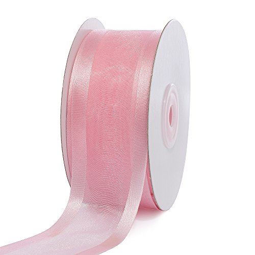 Book Cover Creative Ideas, 1-1/2-Inch Organza with Satin Edge Ribbon, 25 Yards, Light Pink