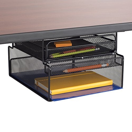 Book Cover Safco Products 3244BL Onyx Mounted Under-Desk Hanging Storage, Convenient Organization, Ideal for Sit-Stand Workstations, Black,