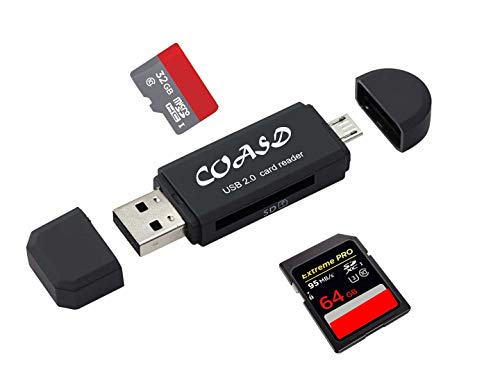 Book Cover COASD SD Card Reader/SD Card Adapter SD/Micro SD Card Reader/Micro OTG/USB 2.0 Multi-Function Card Reader/Writer for PC & Laptop & Smart Phones & Tablets-Black