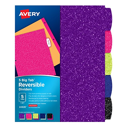 Book Cover Avery Big Tab Reversible Fashion Dividers, Assorted Colors, 5-Tab Set (24928)