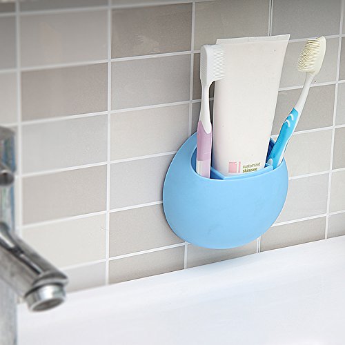 Book Cover Whitelotous Suction Toothbrush Cup Wall Mounted Toothpastes Holder Organizer Bathroom Kitchen Storage Box (Blue)