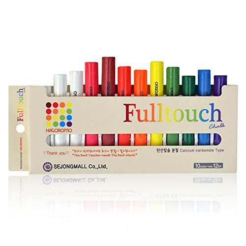 Book Cover Hagoromo Fulltouch Color Chalk Non-Toxic - [12 Pcs/10 Color Mix] 1 Box, Assorted Dustless Washable Chalk for Kids, Professional Use, Sidewalk, Chalk Board, Blackboard
