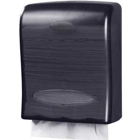 Book Cover Touchless Paper Towel Dispenser by Oasis Creations - Wall Mount - Hold 500 Multifold Paper Towels - Black Smoke