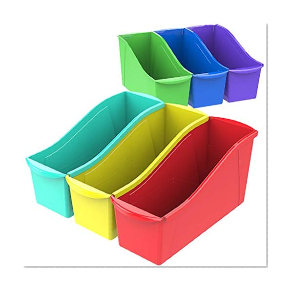Book Cover Storex Book Bin with Label Holder, 14.3 x 5.3 x 7 Inches, Assorted Colors, Case of 6 (70110U06C)