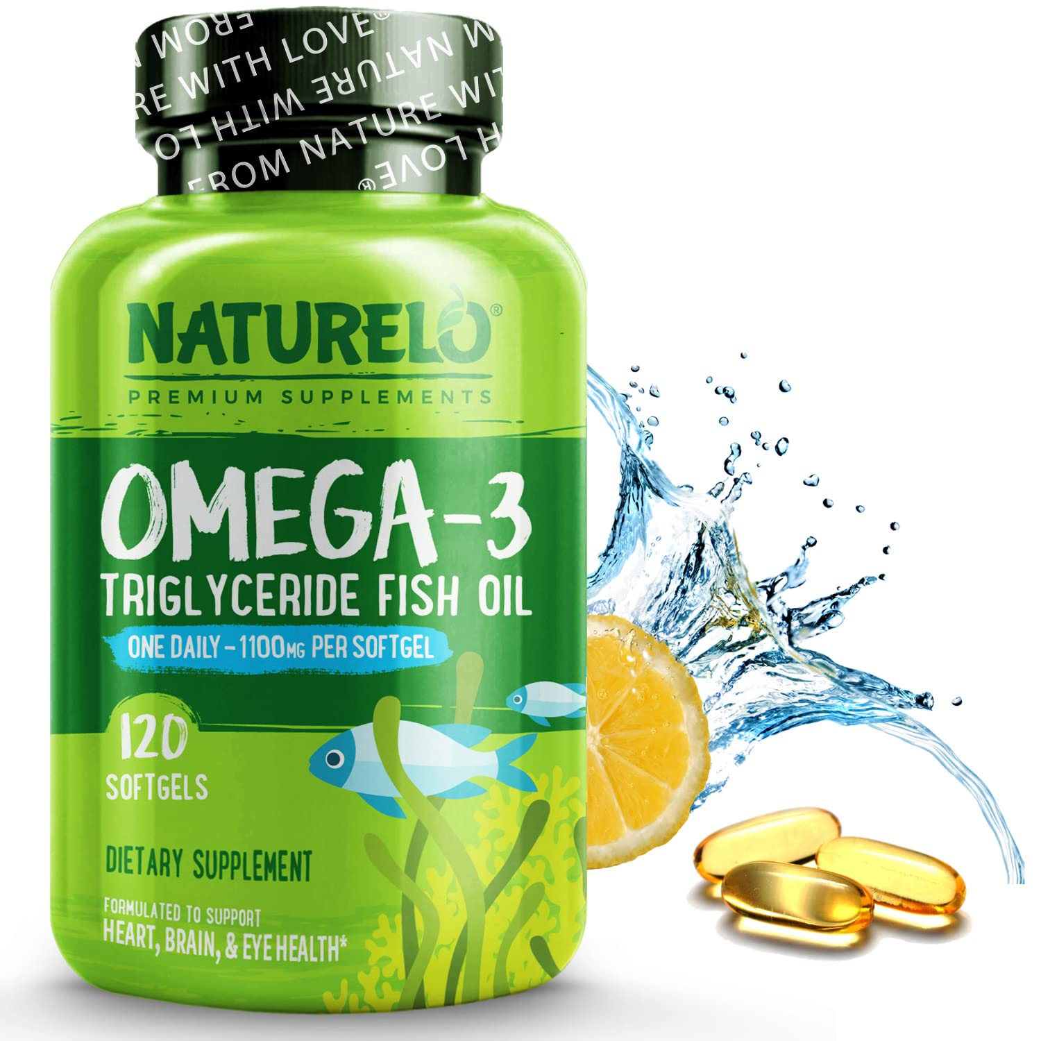 Book Cover NATURELO Omega-3 Fish Oil Supplement - EPA + DHA - 1100 mg Triglyceride Omega-3 per Gel - One A Day - for Heart, Eye, Brain, Joint Health - No Burps - Lemon Flavor - 120 Softgels | 4 Month Supply