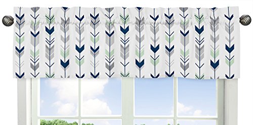 Book Cover Grey, Navy and Mint Woodland Arrow Print Girl or Boy Window Valance