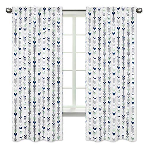 Book Cover Grey, Navy and Mint Woodland Arrow Boy Girl Bedroom Decor Window Treatment Panels - Set of 2