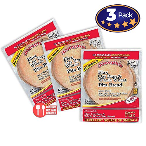 Book Cover Value 3 Pack: Joseph's Flax Oat Bran and Whole Wheat Pita Bread Reduced Carb,18 Pitas