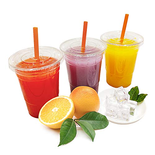 Book Cover 16 oz Plastic Clear Drink PET Cups with Flat Lids, 100 Sets