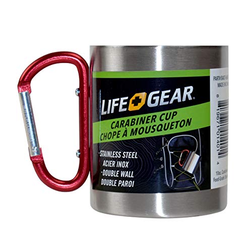 Book Cover Life Gear Stainless Steel Double Walled Mug with Carabiner Handle - Portable Rockclimbing, Hiking, Backpacking or Camping Travel Cup 10 oz