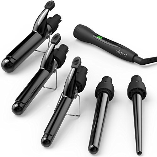 Book Cover 5 in 1 Professional Curling Iron and Wand Set - 0.3 to 1.25 Inch Interchangeable Ceramic Barrel Wand Curling Iron - Dual Voltage Hair Curler Set for All Hair Types with Glove and Travel Case by Xtava