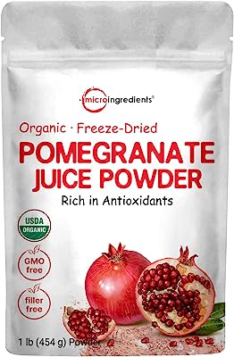 Book Cover Organic Pomegranate Juice Powder, 1 Pound, Freeze Dried and Cold Pressed, Natural Antioxidant to Support Cardiovascular Health, Organic Flavor for Smoothie and Beverage, No GMOs and Vegan Friendly