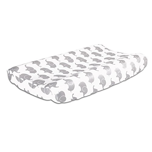Book Cover Grey Elephant Print Cotton Changing Pad Cover by The Peanut Shell