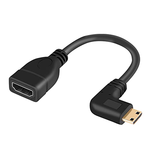 Book Cover Mini HDMI to HDMI Cable, CableCreation 0.5ft 90 Degree Left Angle Mini-HDMI Male to HDMI Female Adapter,Support 1080P Full HD,3D,for Camera,Camcorder,Graphics Card,Laptop,Tablet,HDTV,Projector,Black